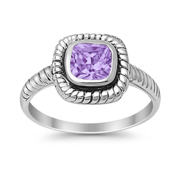 Princess Cut Simulated Lavender Cubic Zirconia Oxidized Design Ring 925 Sterling Silver